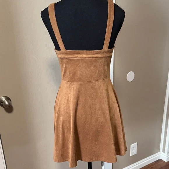 Forever 21 Tan Suede-Look Button Front Mini Dress with Wide Straps - Picture 3 of 5